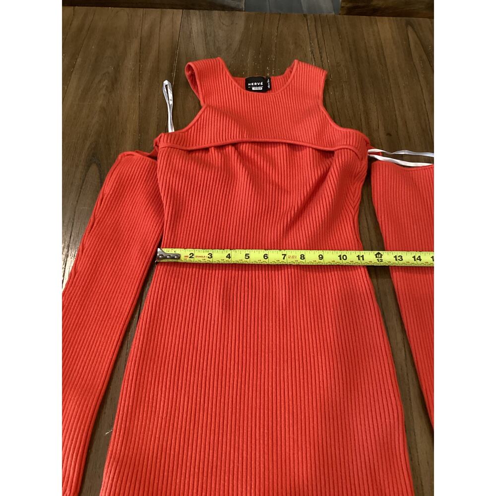 Herve By Herve Leger Orange Ribbed Knit Long Sleeve Cold Shoulder Mini Dress M - Picture 4 of 9